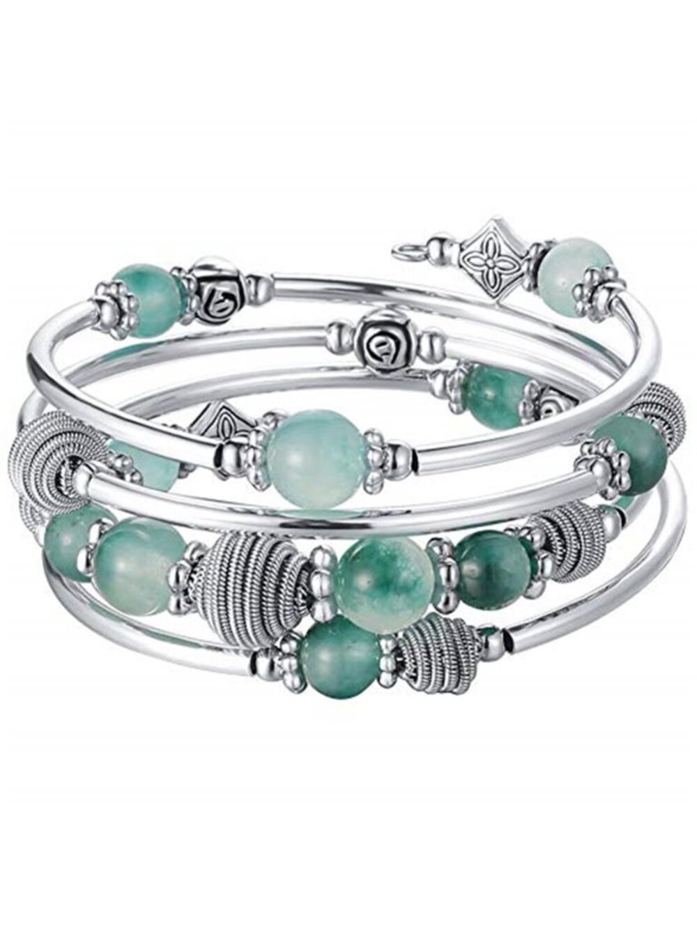 Beaded Chakra Wrap Bracelet Turquoise Mala Stone Boho Silver Bangle Women